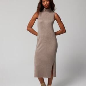 SOMA Soft Sleeveless Turtleneck Midi Dress in Heather Fawn Taupe/Tan Size M